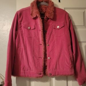 Annie Vibrant Pink Corduroy Jacket with Faux Fur Collar